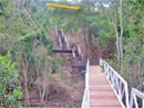 Looking up from pontoon towards the covered deck (arrow)